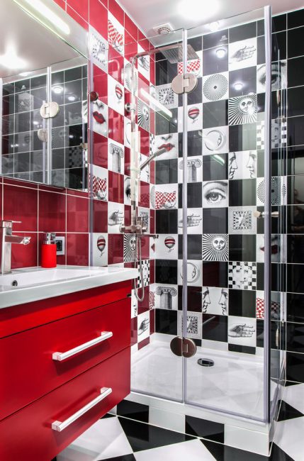 Red and black tiles look great in finishing the room