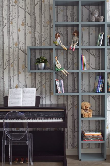 Shelves for books, and for flowers, and for dolls