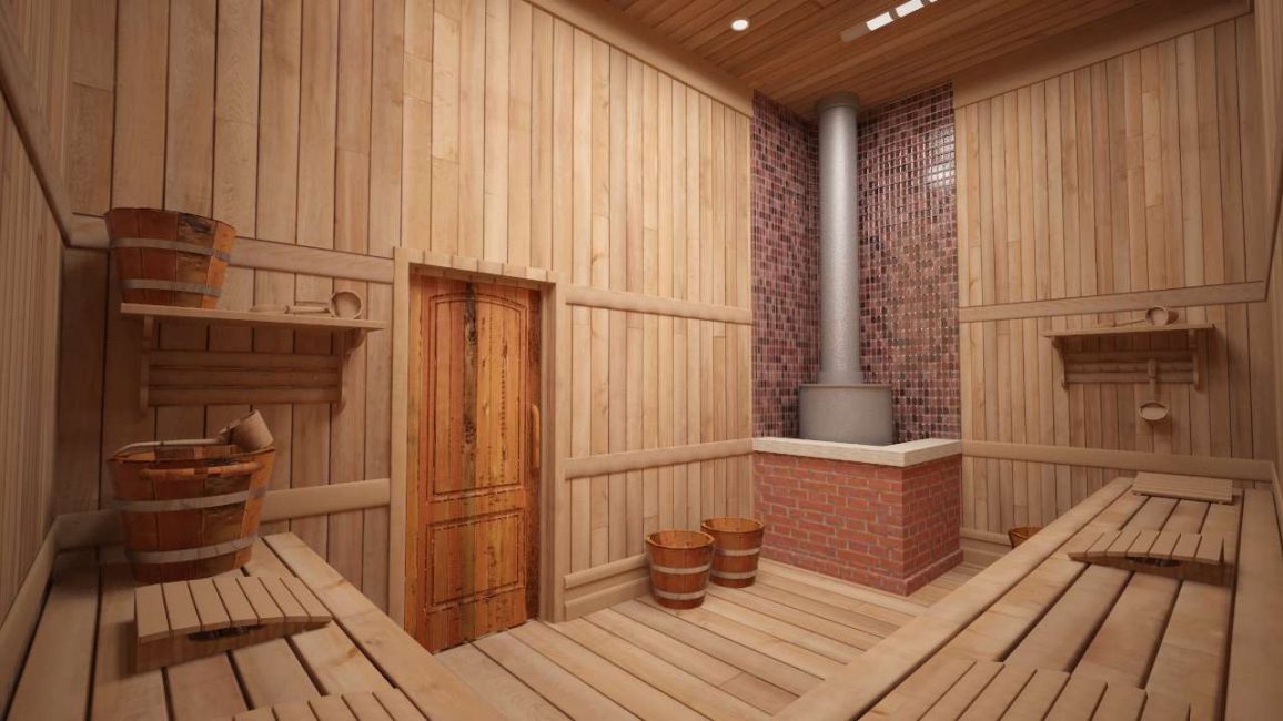 Допуска се използването на няколко вида дървесина в парната баня.