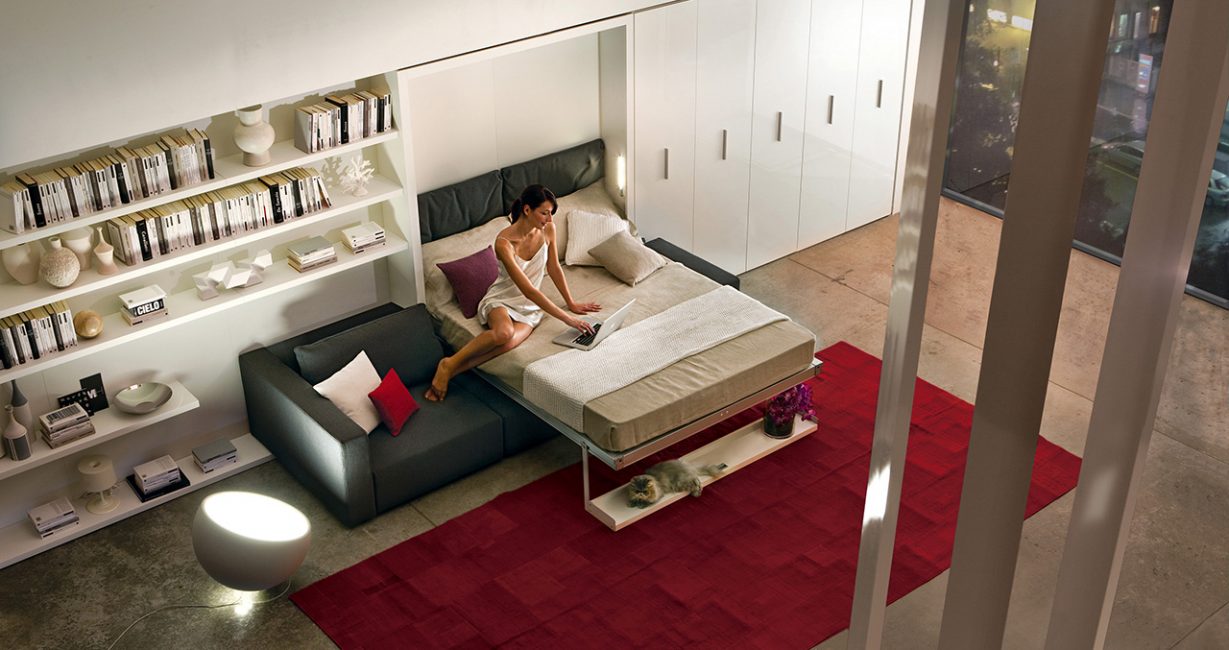 Katil sofa adalah cara terbaik untuk menjimatkan ruang, tetapi jangan menghalang diri anda dengan selesa.