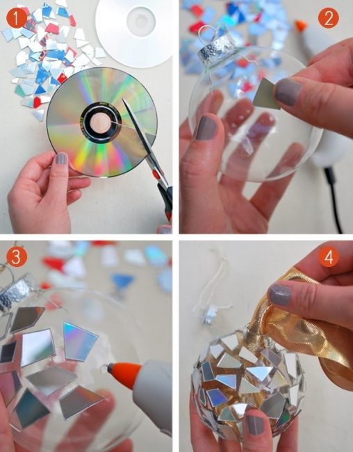 Discs kunnen worden gesneden en aan een transparante bal worden vastgelijmd.