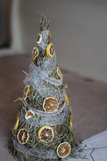 Eco tree made of hay and dried fruit