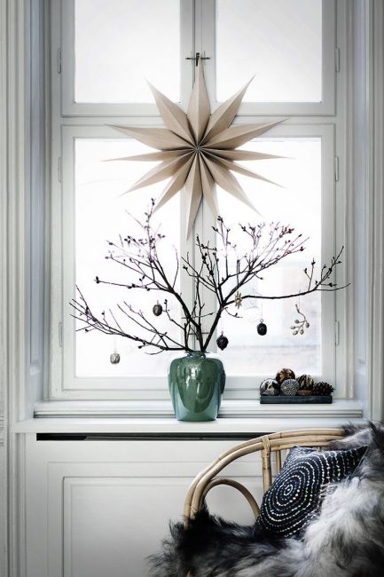 Elegantly decorated window decorated in the style of minimalism.