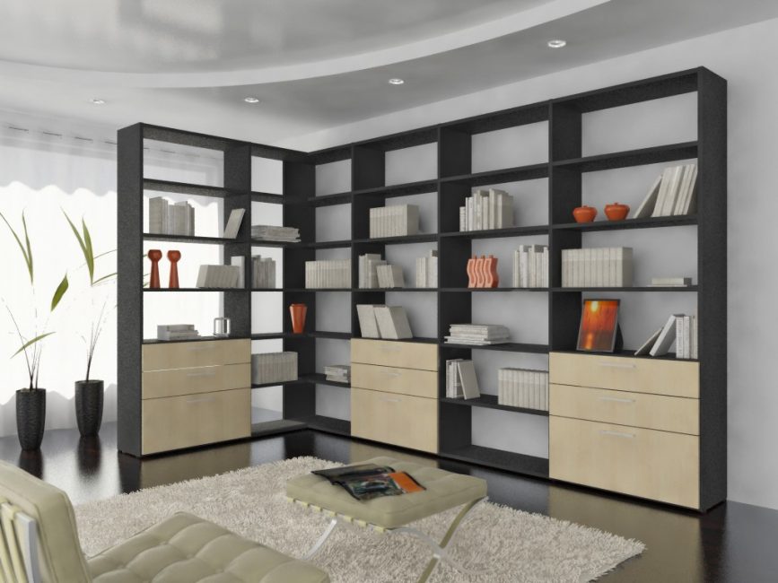Shelving with open shelves