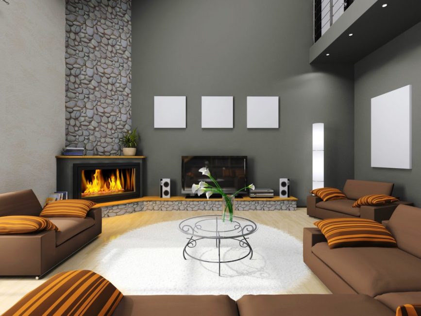 Stylish decor with corner fireplace