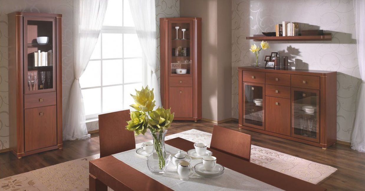 Corner sideboards can complement an existing ensemble in the living room or kitchen