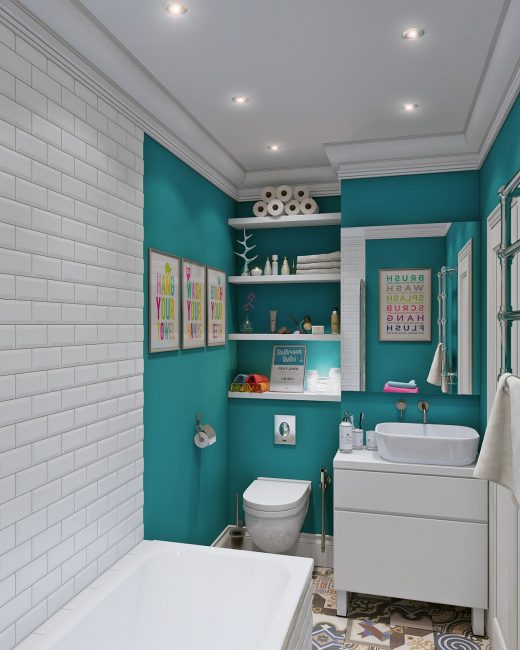Design escandinavo no banheiro e cores esmeraldas brancas