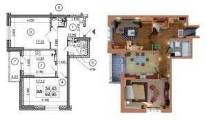 Layout de apartamentos de 2 (dois quartos): 215+ Fotos das formas aprimoradas de reencarnação do Design