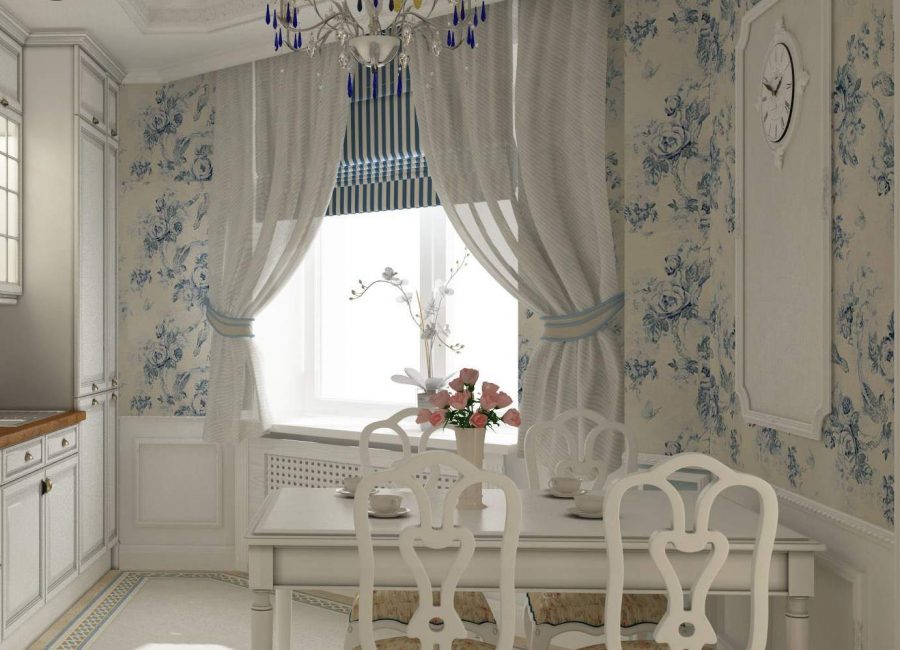 Um conjunto de cortinas para a cozinha no estilo de Provence
