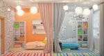 Projeto do quarto das crianças para dois e três filhos de diferentes sexos - 240+ (Foto) Idéias para o zoneamento interior