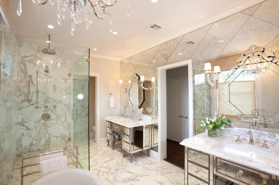 For the bath choose large reflective surfaces.