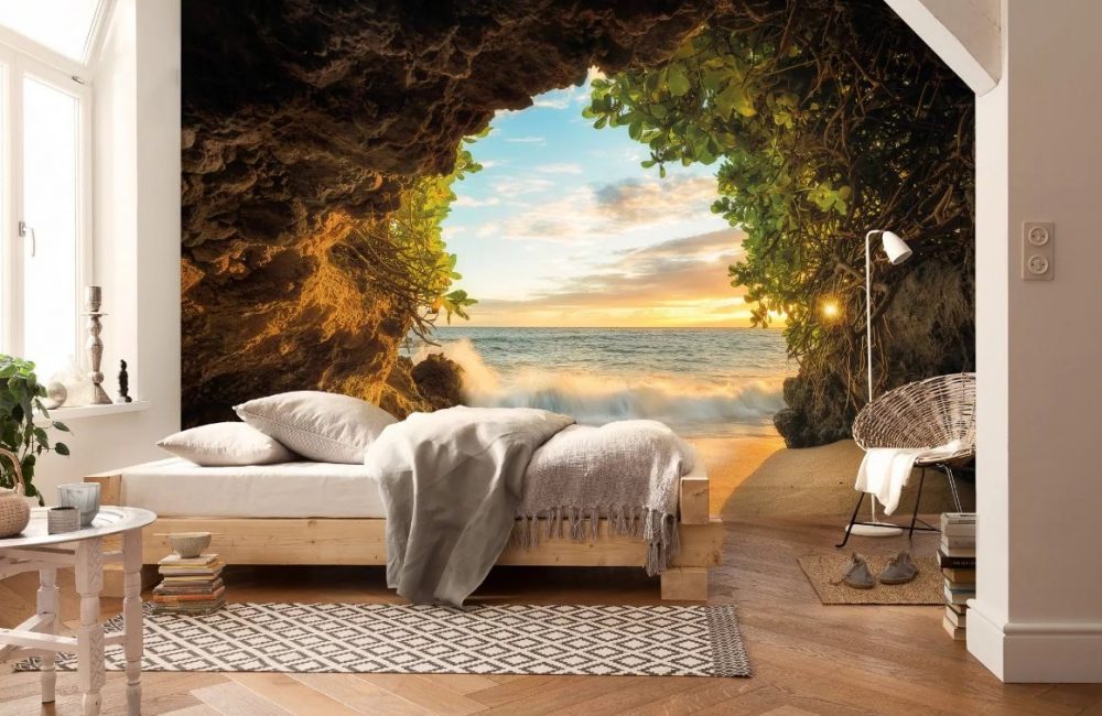 This landscape visually lengthens the room.