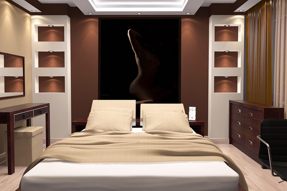 في المناطق الداخلية لغرفة النوم والبني لديها أفضل وسيلة ممكنة.