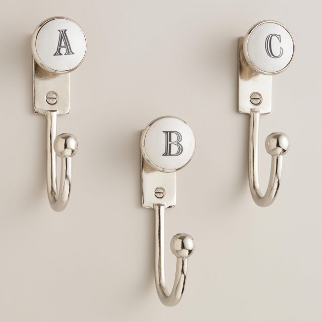 Small hooks, decorated with letters