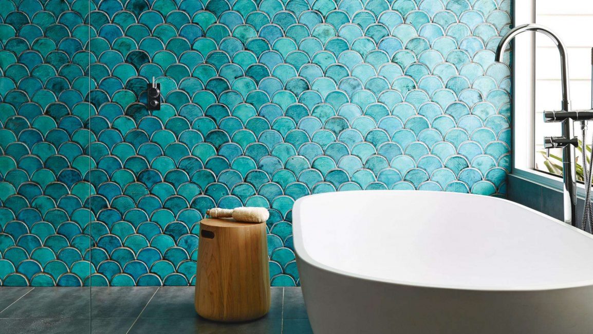 Turquoise tiles on the wall