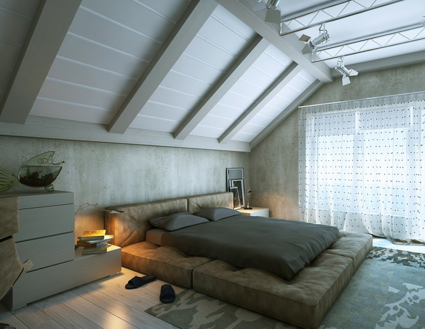 Bedroom in the attic gives a feeling of comfort and security.