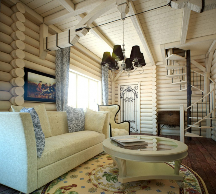Design de interiores em uma casa de madeira