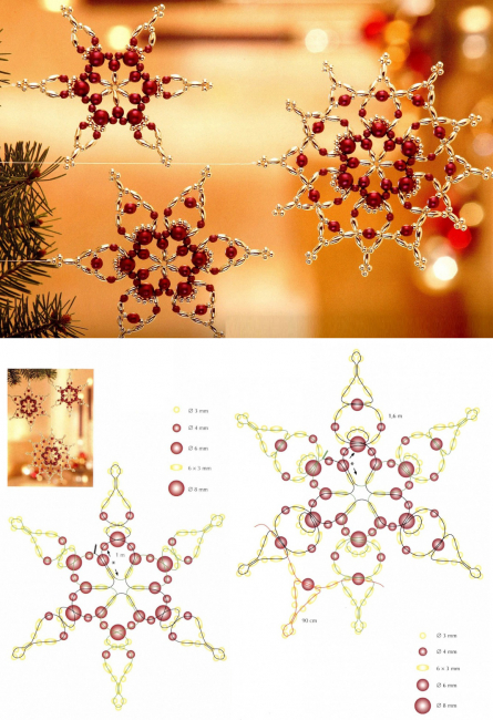 The scheme of making the second version of the snowflakes on the Christmas tree