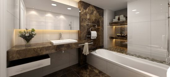 Trang trí phòng tắm bằng đá nhân tạo: chậu rửa mặt, mặt bàn, kệ. Đặc điểm sử dụng vật liệu