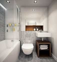 Decoração de casa de banho com pedra artificial: lavatório, bancada, prateleiras. Recursos de uso de material