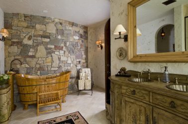 Badkamerdecoratie met kunststeen: wastafel, werkblad, planken. Kenmerken van materiaalgebruik