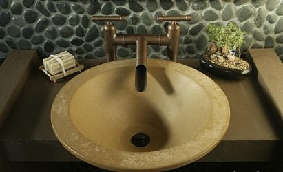Bathroom decoration with artificial stone: washbasin, countertop, shelves. Features of use of material