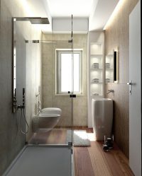 एक लकड़ी के घर में बाथरूम डिजाइन (200+ तस्वीरें): DIY सजावट (छत, फर्श, दीवारें)