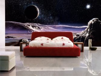 Fototapete im Inneren des Schlafzimmers: 205+ (Foto) Schöne Ideen, um Komfort zu schaffen