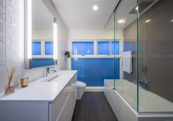 Banyoda perde seçimi: Tasarımınız için 175+ (Fotoğraf) (kumaş, plastik, cam)