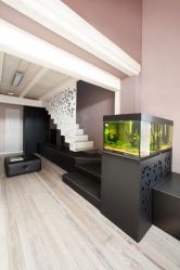किसी अपार्टमेंट या घर के इंटीरियर में एक्वेरियम: अपने डिजाइन की सजावट के लिए 145+ (फोटो) प्रकार (कोने, सूखी, विभाजन की दीवार, छोटे कमरे)