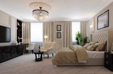 أناقة سرية للأسلوب الأمريكي: اختيار تصميم لشقة (غرفة معيشة وغرفة نوم ومطبخ)