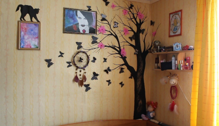 दीवार पर सुंदर तितलियों इसे स्वयं करते हैं: इंटीरियर में 140+ (फोटो) सजावट (कागज, वॉल्यूमेट्रिक, स्टिकर)