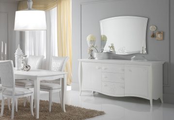 Ciri-ciri Dresser putih 200+ (Gambar) pilihan (berkilat, dengan laci, tanpa pemegang)