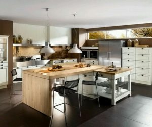 Innendekoration einer großen modernen Küche: 200+ (Foto) Designideen (Vorhänge, Tapeten, Bartheke)