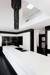 มีสไตล์ความสะดวกสบายและความงาม (170+ ภาพ): การตกแต่งภายในด้วยสีดำและสีขาว (ห้องนั่งเล่นห้องนอนห้องครัว)