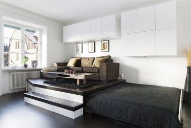 Zonificación de la sala de estar y el dormitorio en la misma habitación (más de 235 fotos de diseño): use el espacio con beneficio y comodidad