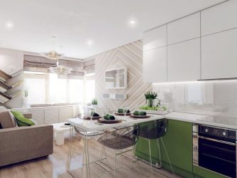 Woonkamer met keukenontwerp in een privéhuis (200+ foto's): ontwerptechnieken en budgetmethoden voor transformatie