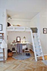 Letto mansardato con area di lavoro (più di 165 foto): idee originali per stanze piccole
