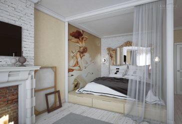 แท่นแท่นเตียงในอพาร์ทเมนท์: 205+ (ภาพถ่าย) ความคิดและคำแนะนำสำหรับการตกแต่งภายใน (พร้อมลิ้นชักพร้อมเตียงดึงออกได้ในช่อง)