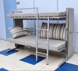 เตียงสองชั้นพร้อมโซฟาที่ด้านล่าง - มีสไตล์และใช้งานได้จริง (90+ รูป)