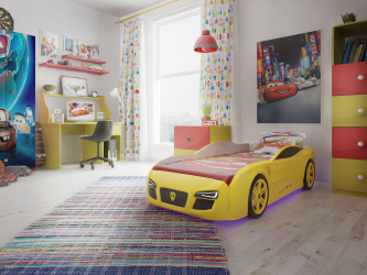 Rozijnen toevoegen aan de kinderkamer: een bed in de vorm van een auto voor jongens en meisjes (85+ foto's). Kenmerken van gebruik in het interieur