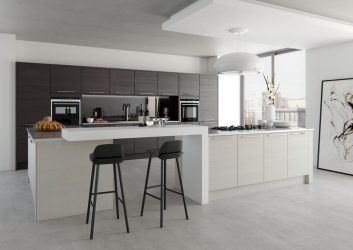 การออกแบบห้องครัวพร้อมบาร์ (220+ ภาพ) - ความสามารถในการสร้างการตกแต่งภายในที่สวยงามและทันสมัย