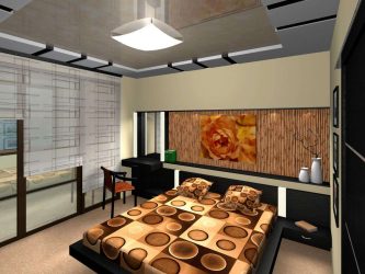 Design av lägenheten i japansk stil: Lugna ditt hem. 220+ (Foton) Interiörer i olika rum (kök, vardagsrum, badrum)