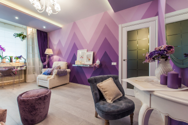 Wallpaper lilac color in the design of the living room, bedroom and other rooms. Successful combinations and combinations (90+ Photos)