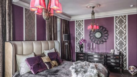 Wallpaper lilac color in the design of the living room, bedroom and other rooms. Successful combinations and combinations (90+ Photos)