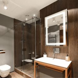 Spegel i badrummet med lampor (200 + bilder): Idéens praktiska och originalitet. Välj extra tillbehör (uttag / klocka / uppvärmd)