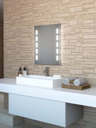 Огледало в банята със светлини (200+ снимки): Практичност и оригиналност на идеята. Изберете допълнителни аксесоари (гнездо / часовник / отопляем)
