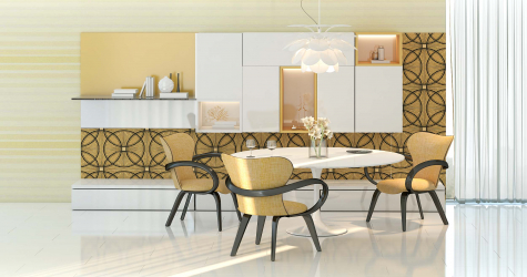 Cor dourada no interior - Design elegante entre luxo e luxo (205+ Foto de cozinha, quarto, sala de estar)